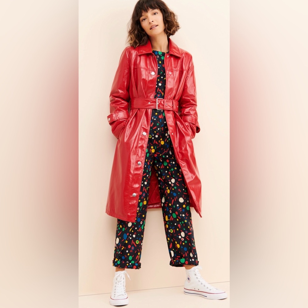 Avec Les Filles NWT Cherry Soda Faux-Leather Trench Jacket Belted‎ Size Small